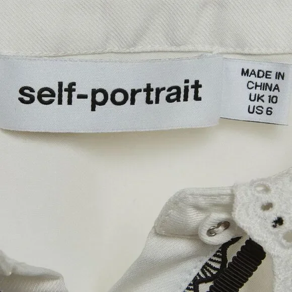 Self-Portrait White Twill Frill Yoke Shirt M